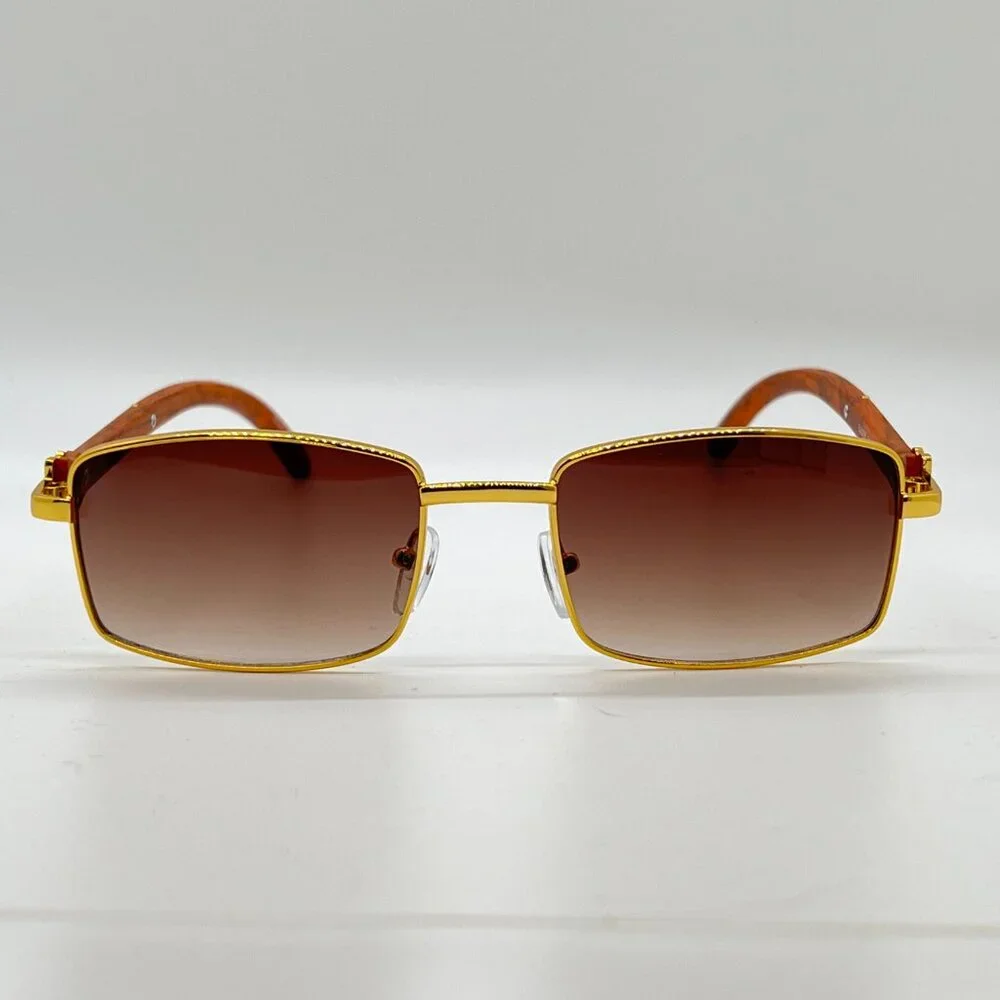 Men Sunglasses Brown Lens Retro Classic Trendy Retro Shades Gold Metal Lentes‎